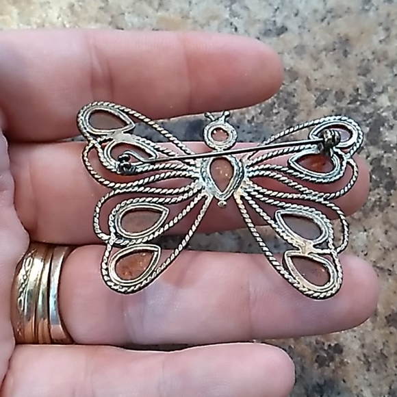 GENUINE BALTIC AMBER VINTAGE BUTTERFLY PIN BROOCH - Picture 3 of 5